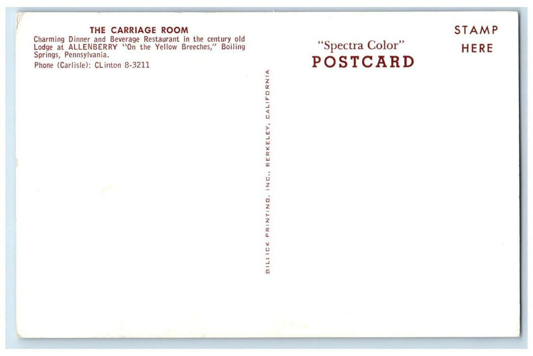 The Carriage Room Restaurant Dining Room Springs Pennsylvania PA Postcard