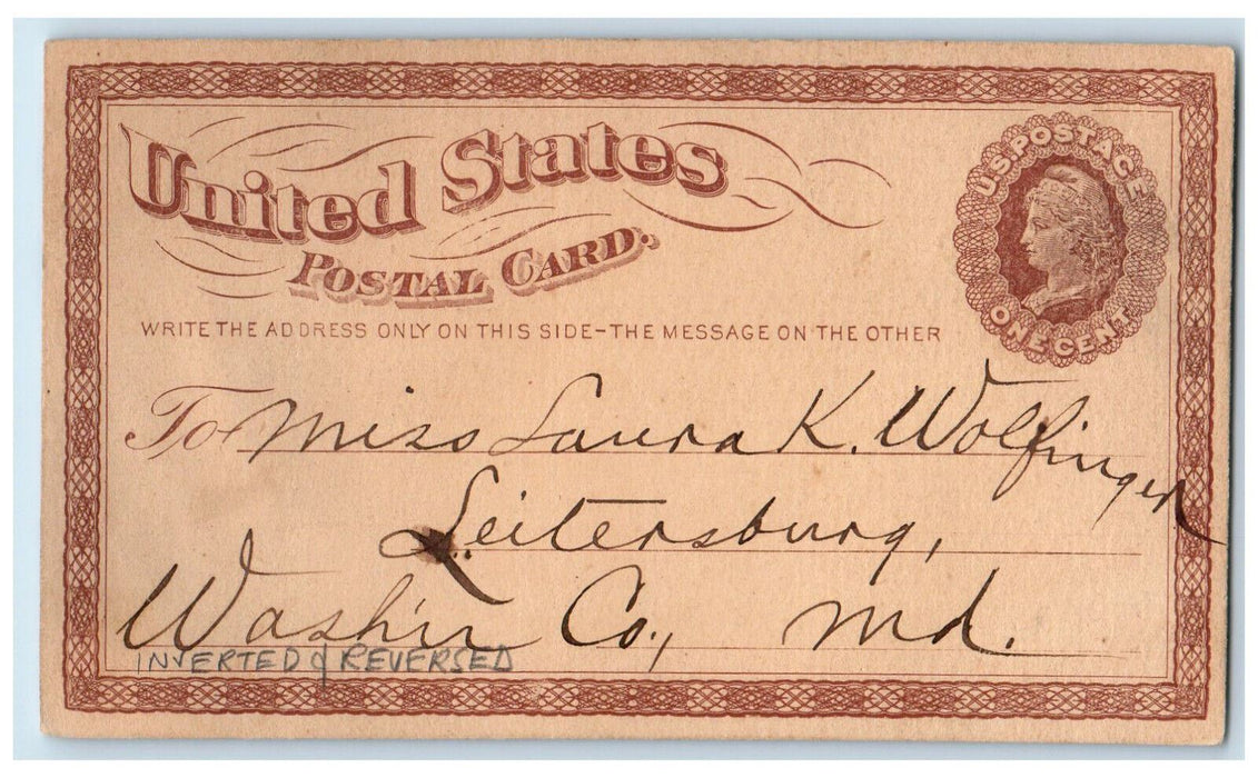 1874 Not Going To Panama JA Walfinger NY City NY Leitensburg MD Postal Card