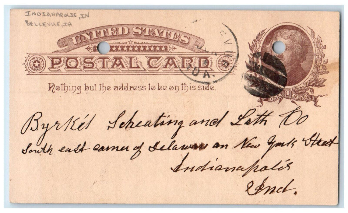 1886 Prices of Four Sheating Bellevue IA Indianapolis IN Postal Card