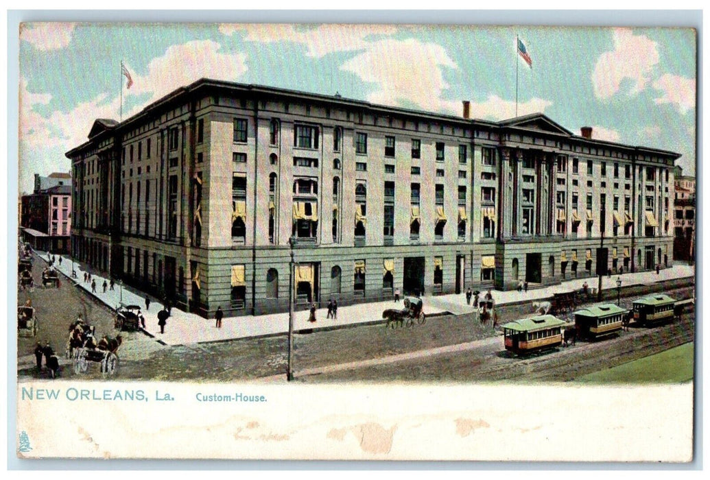 Custom House Building Railroad Horse Carriage New Orleans LA Tuck's Postcard