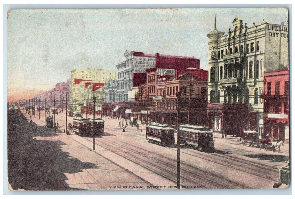 1906 View In Canal Street Trolley Dry Goods New Orleans Louisiana LA Postcard