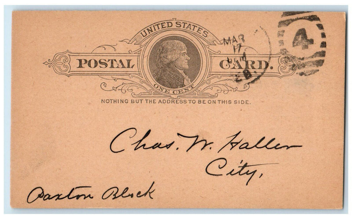 c1880's The Daily Democrat Publishing CO CW Haller Omaha NE Postal Card