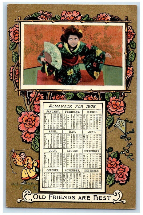 1907 Japanese Kimono Almanack Calendar Flowers Milan Pennsylvania PA Postcard