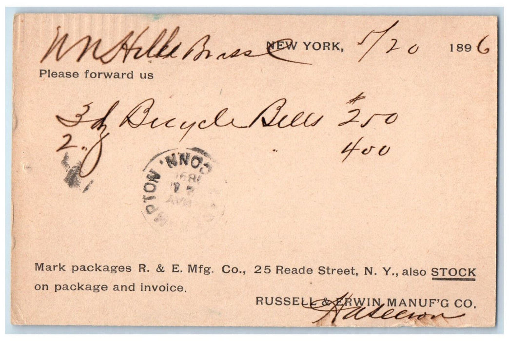 1896 Russell & Erwin Manufacturing Co Letter New York City NY Postcard