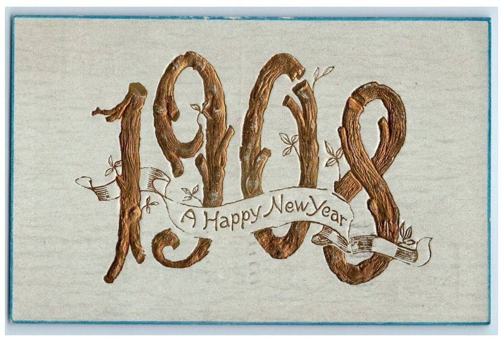 1908 Happy New Year Large Letters Embossed Buffalo NY Rotograph Antique Postcard