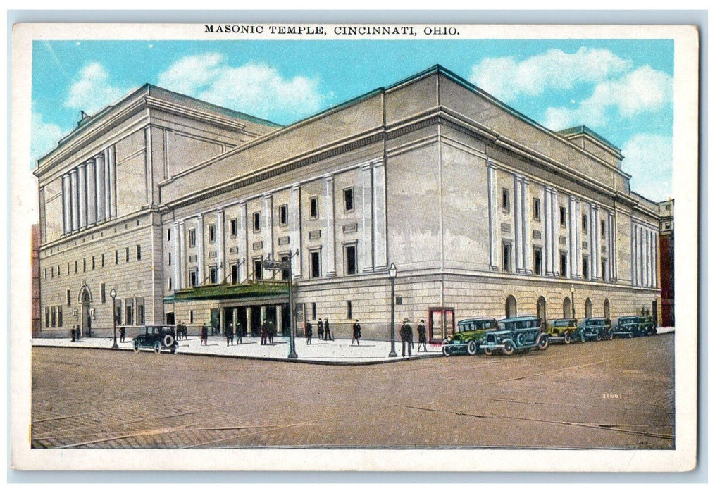 c1930's Masonic Temple Cincinnati Ohio OH Vintage Unposted Postcard