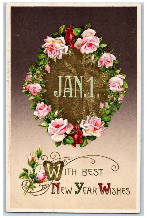 1909 New Year Jan 1  Flowers Embossed Washington Depot CT Antique Postcard