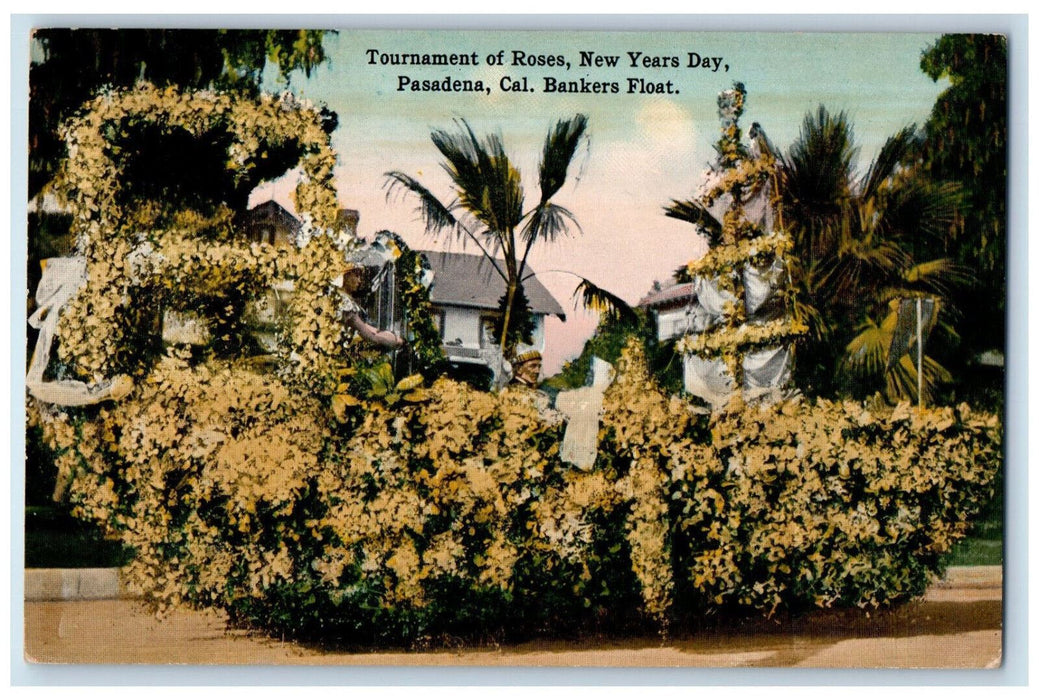 c1910 Bankers Float Tournament of Roses New Years Day Pasadena CA Postcard