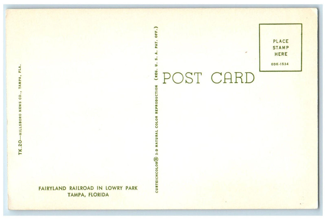 c1950's Train Roaming Around Fairyland in Lowry Park Tampa Florida FL Postcard