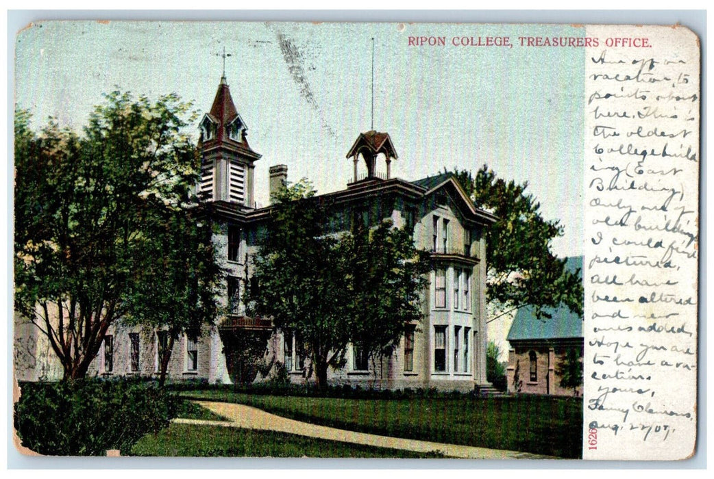 1907 Ripon College Treasurers Office Wisconsin WI Berlin WI Antique Postcard
