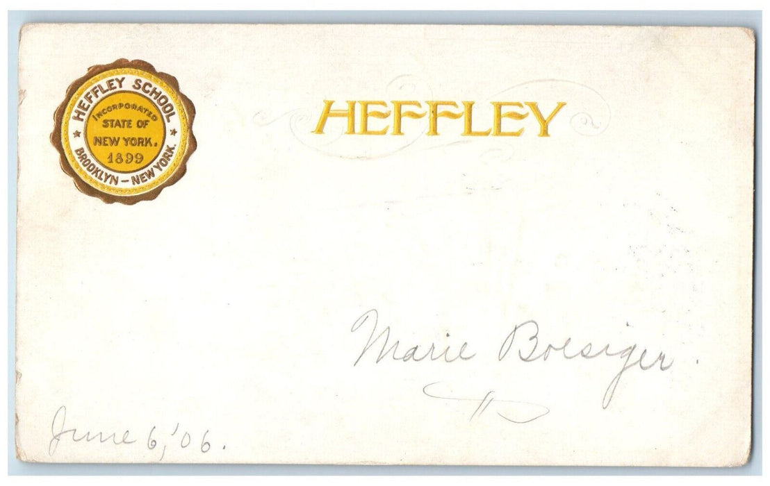 1906 Logo of Heffley School Brooklyn New York NY Antique Posted Postcard