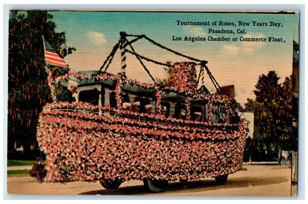 c1910 Commerce Float Tournament of Roses New Years Day Pasadena CA Postcard