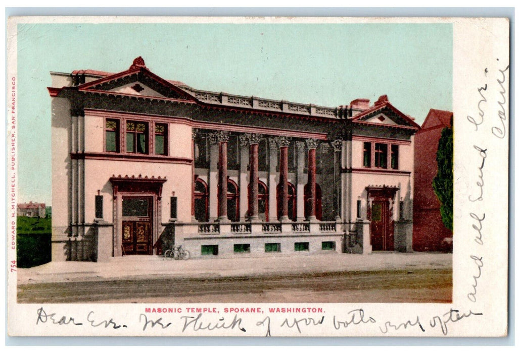 1906 Masonic Temple Spokane Washington WA Albion NY Posted Postcard