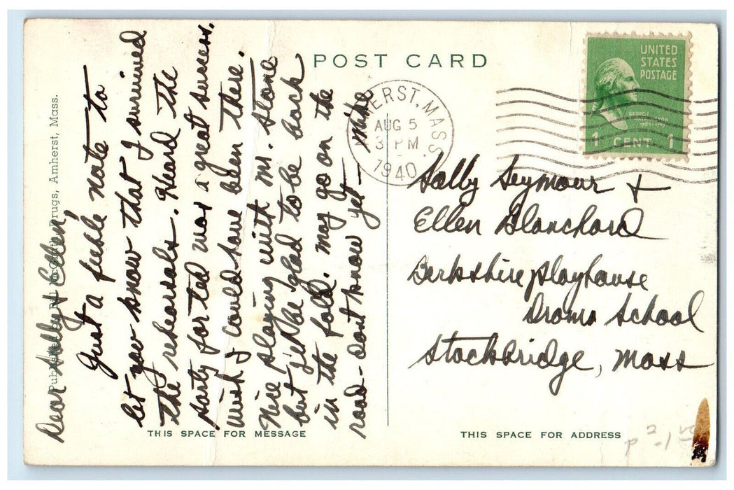 c1940's Kirby Memorial Theatre Amherst College Amherst Massachusetts MA Postcard