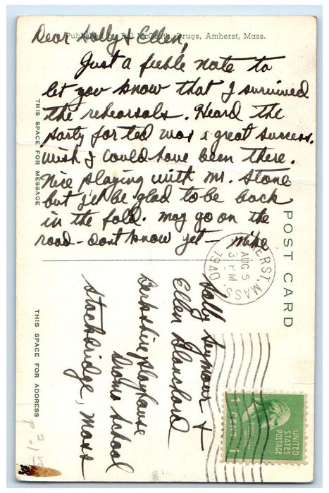 c1940's Kirby Memorial Theatre Amherst College Amherst Massachusetts MA Postcard