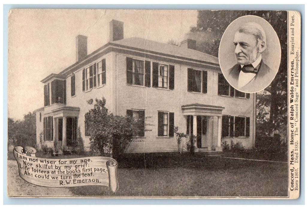 c1910's Home Of Ralph Waldo Emerson Concord Massachusetts MA Antique Postcard