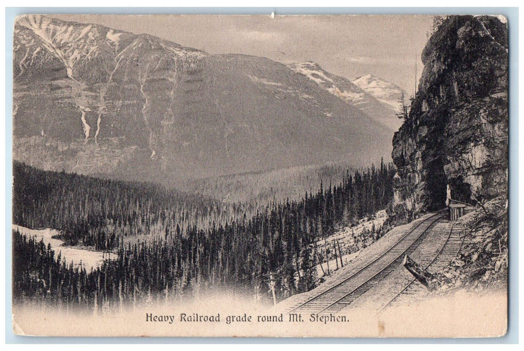 1908 Heavy Railroad Grade Round Mt. Stephen British Columbia Canada Postcard