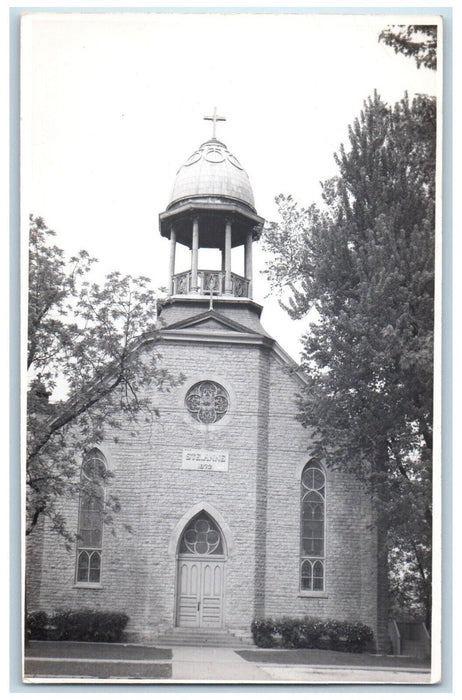 c1940's Catholic Church Front View St. Anne Illinois IL RPPC Photo Postcard