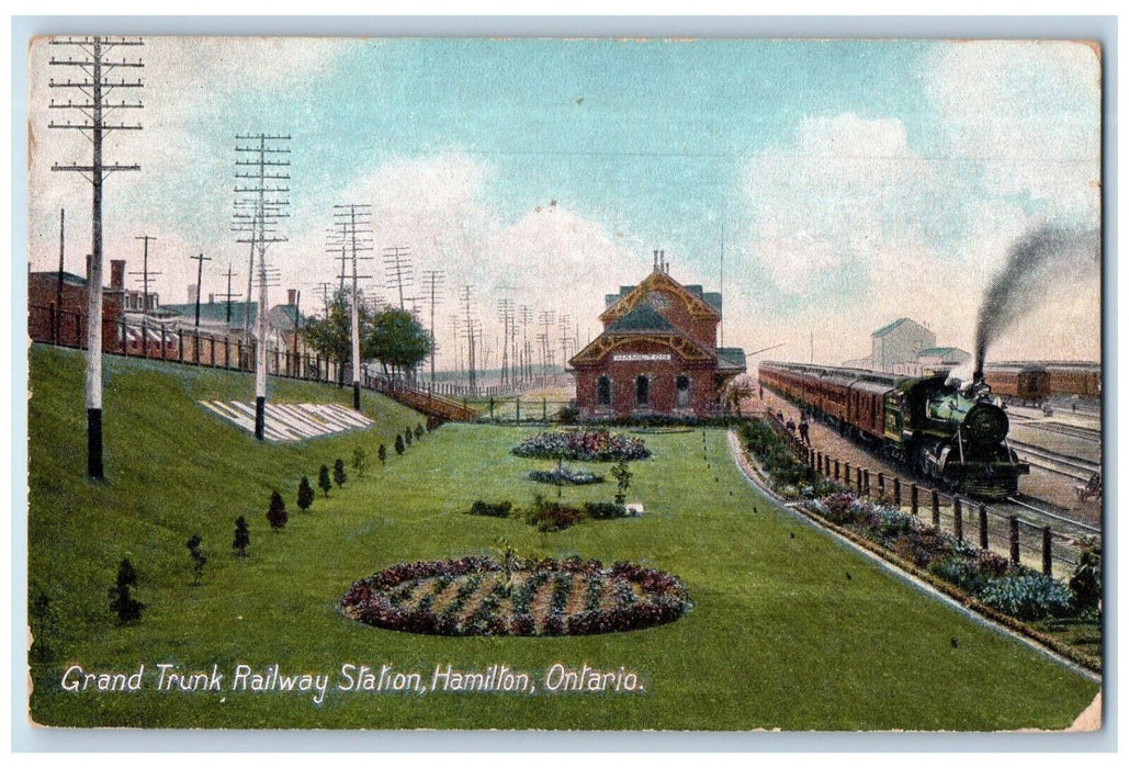 1910 Grand Trunk Railway Station Hamilton Ontario Canada Antique Postcard