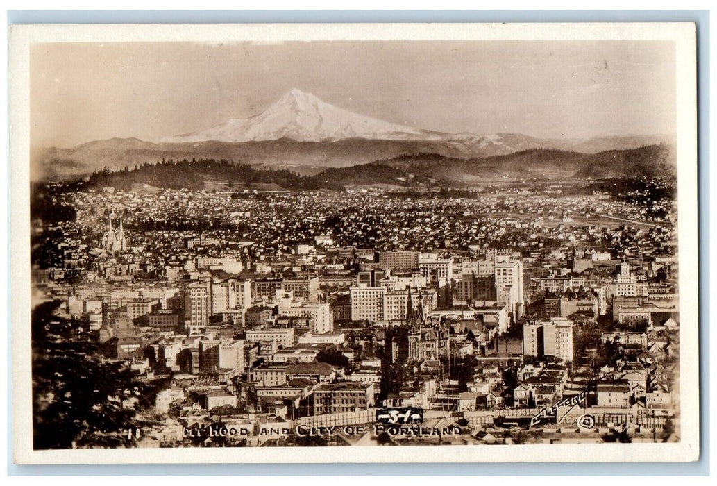 Birds Eye View Of Mt. Hood And City Of Portland Oregon OR RPPC Photo Postcard