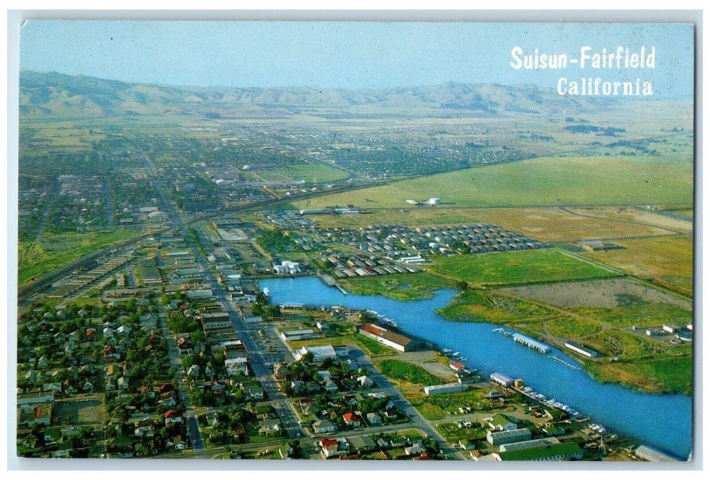 c1960 Suisun Fairfield Railroad Tracks Helicopter Foreground California Postcard