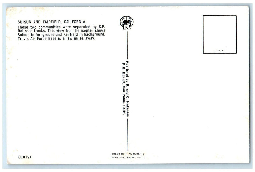 c1960 Suisun Fairfield Railroad Tracks Helicopter Foreground California Postcard