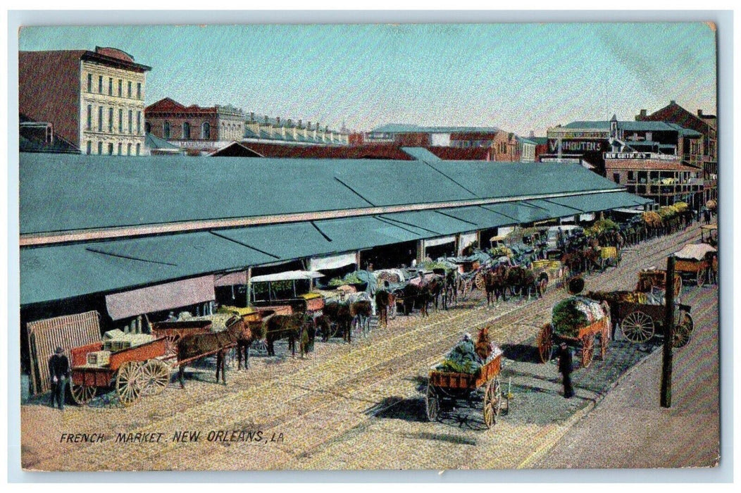 1908 French Market Horse Wagon New Orleans Louisiana LA Posted Antique Postcard