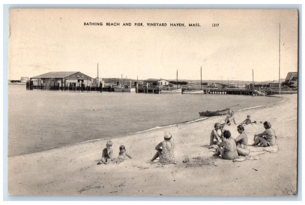 1948 Bathing Scene And Pier Vineyard Have Massachusetts MA Vintage Postcard