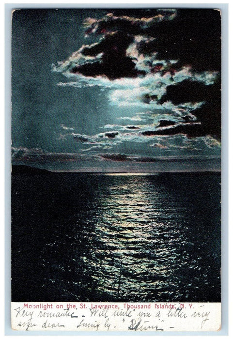 1909 Moonlight on the St. Lawrence Thousand Islands NY Clayton NY Postcard
