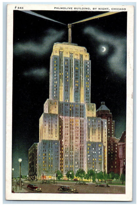1948 Palmolive Building By Moonlight Chicago Illinois IL Vintage Postcard