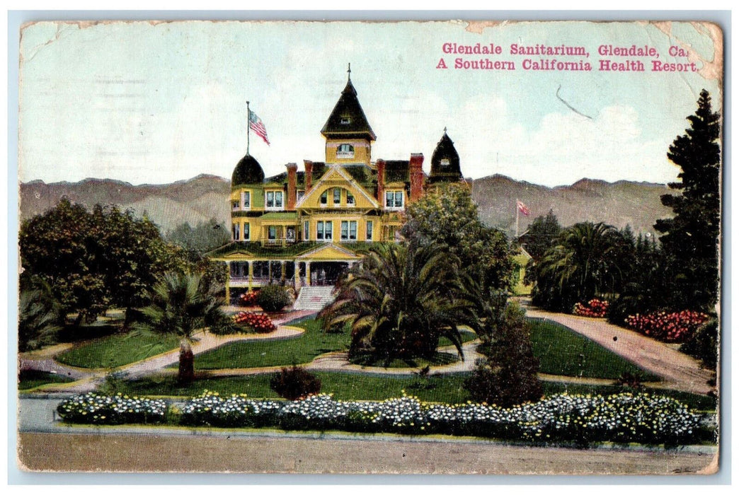 1913 Glendale Sanitarium A Southern California Health Resort Mansion CA Postcard