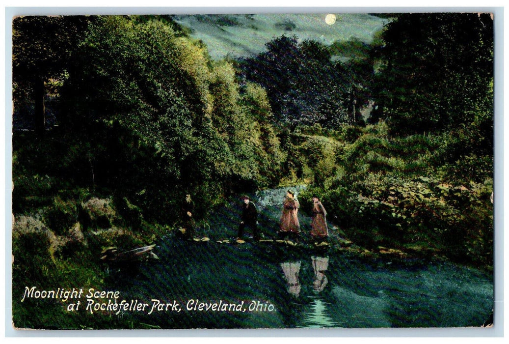 1909 Moonlight Scene at Rockefeller Park Cleveland Ohio OH Antique Postcard