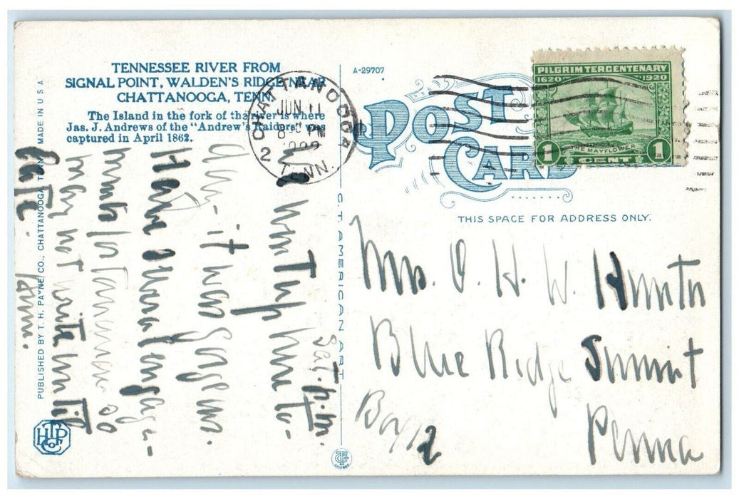 1922 Tennessee River From Signal Point Walden's Ridge Chattanooga TN Postcard