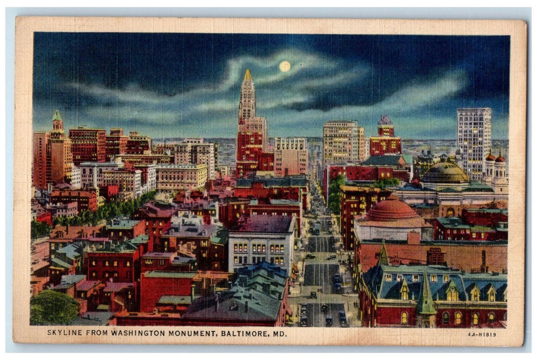 1939 Skyline from Washington Monument Baltimore Maryland MD Postcard