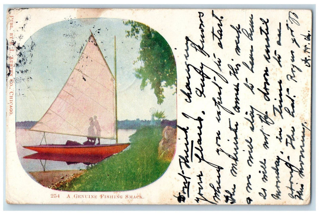 1905 Genuine Fishing Smack Emmitsburg Maryland MD, Sailboat Couple View Postcard