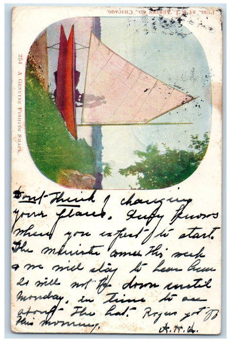 1905 Genuine Fishing Smack Emmitsburg Maryland MD, Sailboat Couple View Postcard