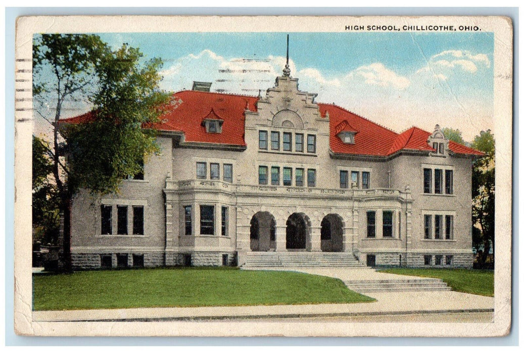 1917 High School Chillicothe Building Exterior Scene Ohio OH Antique Postcard