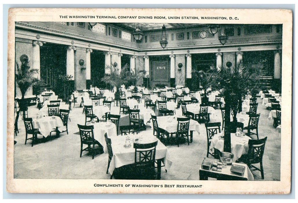 c1920's The Terminal Company Dining Room Union Station Washington DC Postcard