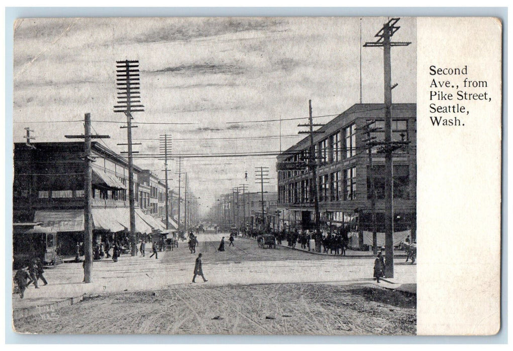 c1905 Second Avenue from Pike Street Seattle Washington WA Unposted Postcard