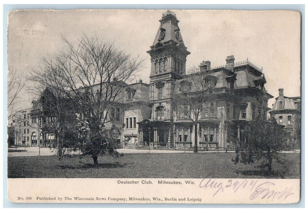 1904 Deutscher Club Milwaukee Wisconsin WI Wurtsboro NY Antique Posted Postcard