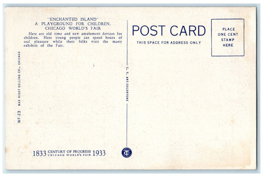 1933 Enchanted Island Restaurant Windmill Boats Chicago World's Fair IL Postcard