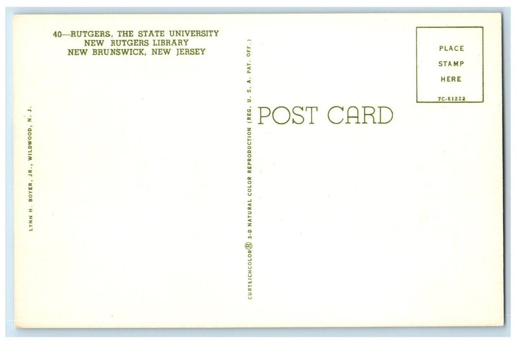 Rutger's State University Library New Brunswick New Jersey NJ Vintage Postcard