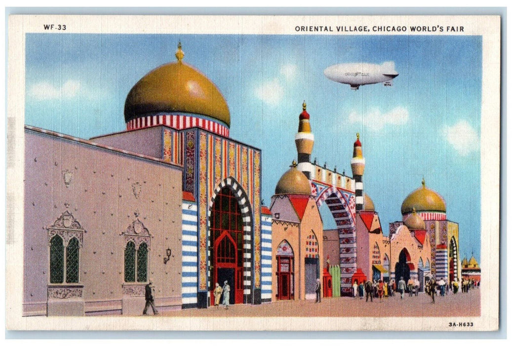 1933 Airship Dirigible Oriental Village Chicago World's Fair IL Postcard