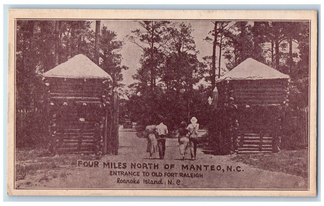 c1950's Entrance to Old Fort Raleigh Roanoke Island North Carolina NC Postcard