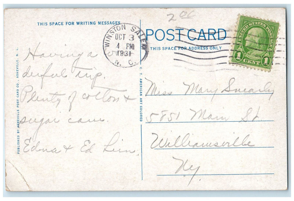 1931 Home Moravian Church Winston Salem North Carolina NC Postcard