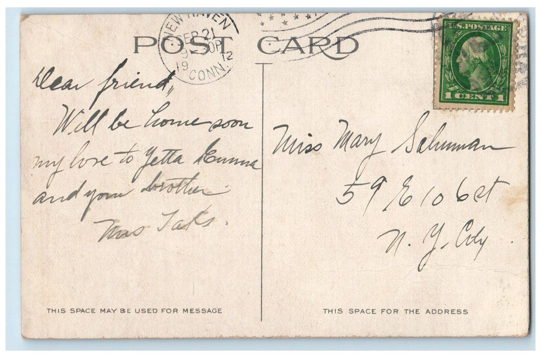 1912 Old Fort Hale New Haven Harbor Dirt Road Sailboat New Haven CT Postcard