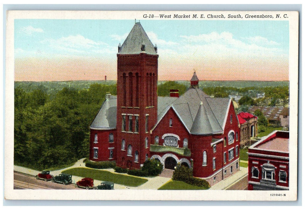 c1920's West Market M.E. Church South Greensboro North Carolina NC Postcard