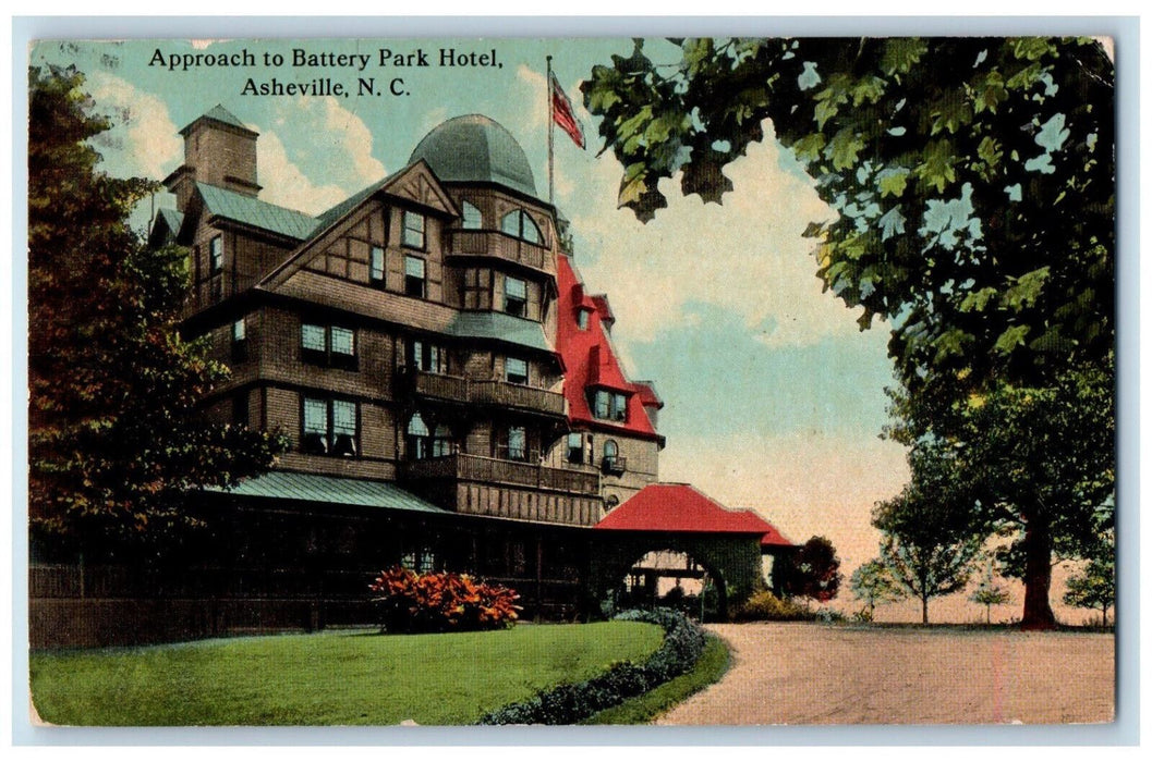 1914 Approach to Battery Park Hotel Asheville North Carolina NC RPO Postcard