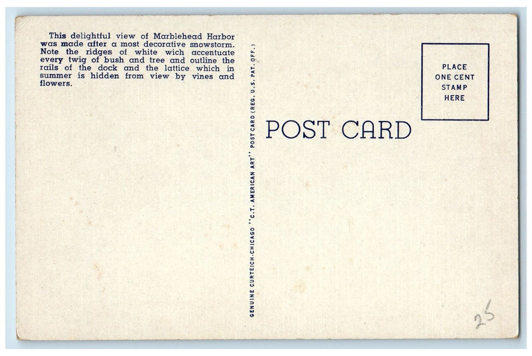 c1920 Marblehead Harbor In Winter Marblehead Massachusetts Sailboat MA Postcard
