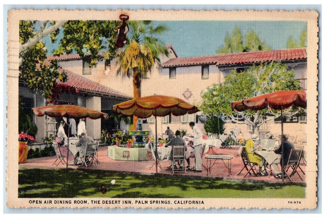 1938 The Dessert Inn Open Air Dinning Room Restaurant Palm Springs CA Postcard